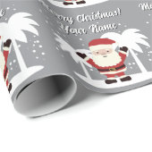 Santa Claus cartoon with palm trees grey Christmas Cadeaupapier (Rol Hoek)