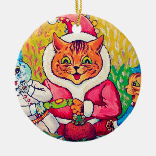 Santa Claus Cat, Louis Wain Keramisch Ornament