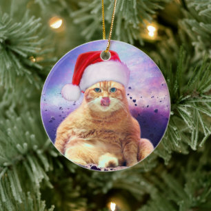 Santa Claus Cat Moon Keramisch Ornament