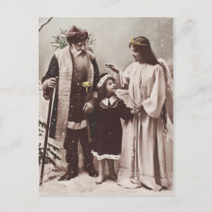 Santa Claus Child Angel vintage Noël Carte postale