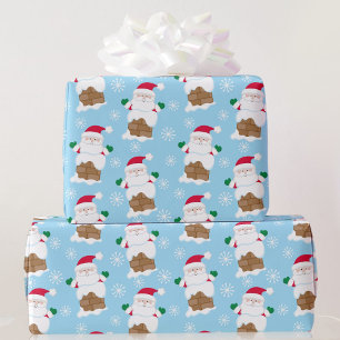 Santa Claus Chimney op Blue Snow-kerstcadeau Cadeaupapier