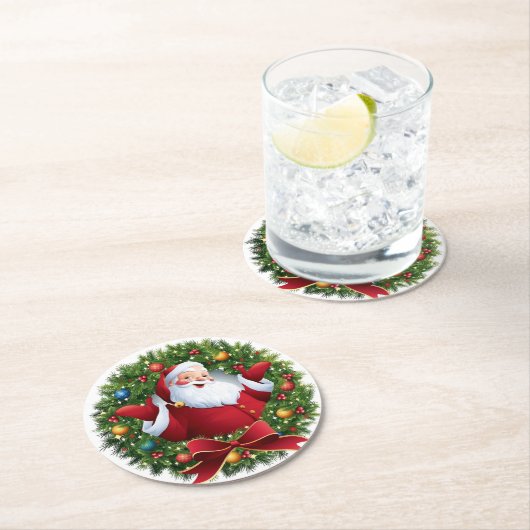 Santa Claus Christmas Set of 6 Ronde Kartonnen Onderzetter (Insitu)