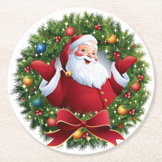 Santa Claus Christmas Set of 6 Ronde Kartonnen Onderzetter (Voorkant)