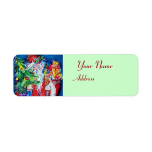 SANTA CLAUS, CHRISTMAS TREE EN GIFTS Red Green Etiket