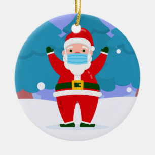 santa claus covid merry kerst gezichtsmasker keramisch ornament