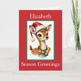Santa Claus Custom Name Cute Reindeer Grandchild C Kaart