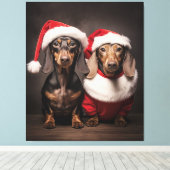 Santa Claus Dachshund Twins Canvas Afdruk (Insitu (Houten vloer))
