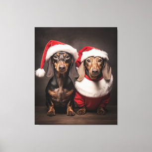 Santa Claus Dachshund Twins Canvas Afdruk