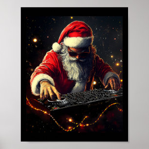 Santa Claus DJ Hip Hop Muziek Kerst Vibes Grappig Poster