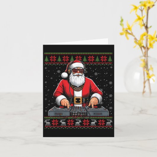 Santa Claus Dj Mixer Music Ugly Christmas Sweater Kaart (Gele Bloem)