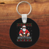 Santa Claus Dj Mixer Music Ugly Christmas Sweater Sleutelhanger (Voorkant)