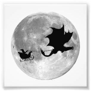 Santa Claus Dragon Rider Sleigh Ride Foto Afdruk