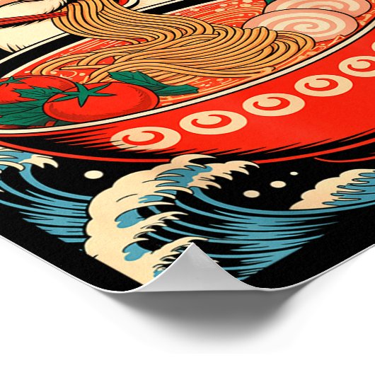 Santa Claus Eating Ramen Noodles Japanese Christma Poster (Hoek)