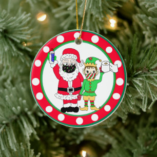 Santa Claus en Elves Facemaskers en toiletpapier Keramisch Ornament