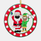 Santa Claus en Elves Facemaskers en toiletpapier Keramisch Ornament (Voorkant)