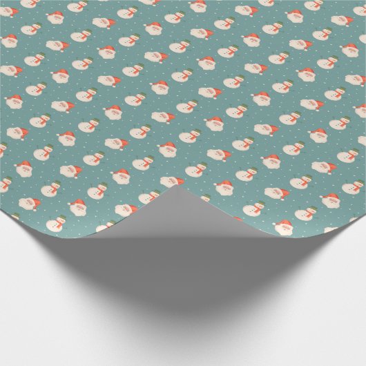 Santa Claus en Frosty The Snowman op Slate Blue Cadeaupapier (Hoek)