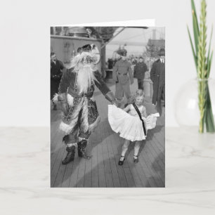 Santa Claus en Little Girl op Deck, 1925 Feestdagen Kaart