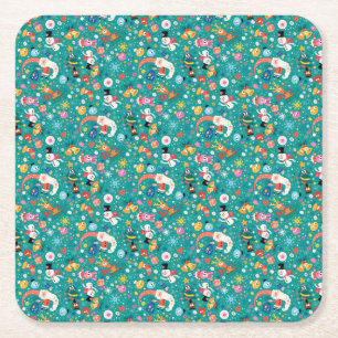 Santa Claus en Merry Friends Pattern Vierkante Kartonnen Onderzetter