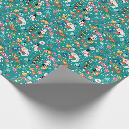 Santa Claus en Merry FriendsPattern Cadeaupapier (Hoek)