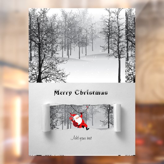 Santa Claus en Pine Trees met sneeuwillustratie Raamsticker (Vel 2)