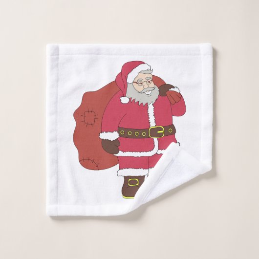 Santa Claus en rouge avec sac cadeau et lunettes (Gant de toilette)