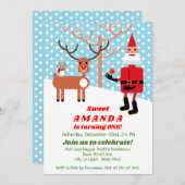 Santa Claus en Rudolph First Birthday Party Kaart (Voorkant / Achterkant)