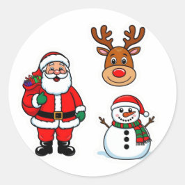 Santa claus en sneeuwman ronde sticker