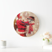 Santa claus en sneeuwpop in sneeuwval grote klok (Huis)