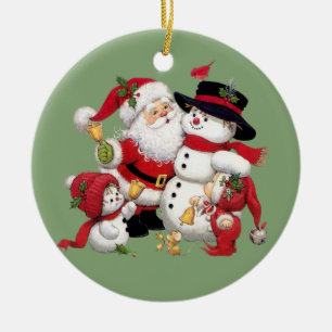 Santa Claus en Snowman achtergrond Keramisch Ornament