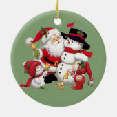Santa Claus en Snowman achtergrond Keramisch Ornament (Achterkant)