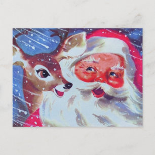 Santa Claus en zijn rendiervintage kerst Briefkaart