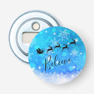 Santa Claus en zijn vliegende rendiertje - Geloof Button Flesopener