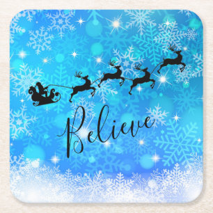 Santa Claus en zijn vliegende rendiertje - Geloof Vierkante Kartonnen Onderzetter