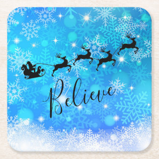 Santa Claus en zijn vliegende rendiertje - Geloof Vierkante Kartonnen Onderzetter