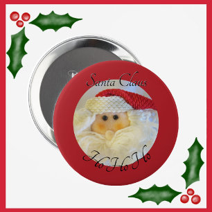 Santa Claus Face Ho Ho met de naam Rode Kerstmis Ronde Button 4,0 Cm