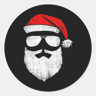 Santa Claus Face Sunbril met Pet Bard Christm Ronde Sticker