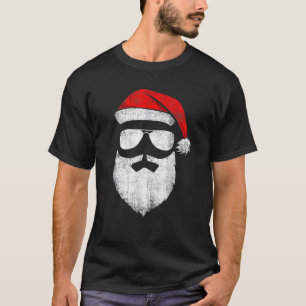 Santa Claus Face Sunbril met Pet Bard Christm T-shirt