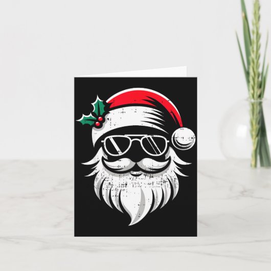Santa Claus Face Sungles With Hat Beard Christmas Kaart (Voorkant)