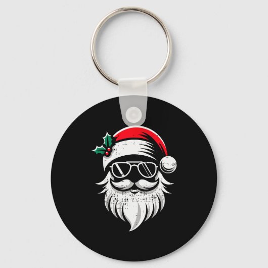 Santa Claus Face Sungles With Hat Beard Christmas Sleutelhanger (Voorkant)