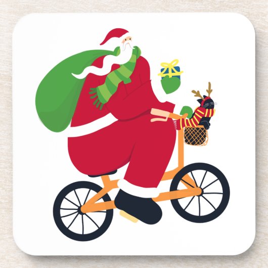 Santa Claus fiets Bier Onderzetter (Voorkant)