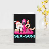 Santa Claus Flamingo Float is de Zee-zon kerstman Kaart (Gele Bloem)