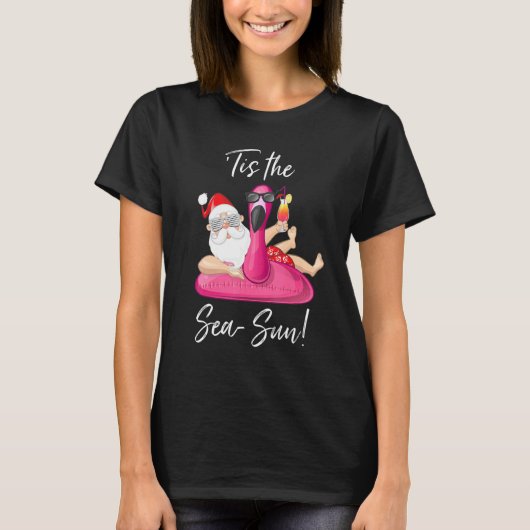 Santa Claus Flamingo Float is het Zee Sun Christm T-shirt (Voorkant)