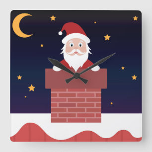 Santa Claus gaat de schoorsteen in op de kerstavon Vierkante Klok