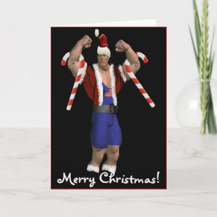 Santa Claus Gewichtheffer Vrolijke Kerstmis Kaart