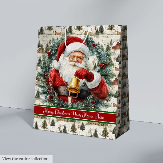 Santa Claus Gift Bag Aangepaste naam Monogram Medium Cadeauzakje