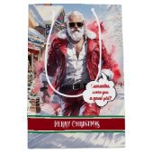 Santa Claus Gift Bag Personalized Holiday Keepsake Medium Cadeauzakje (Voorkant)