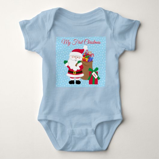 Santa Claus Gift w Childs Name First Kerstmis Ba Romper (Voorkant)