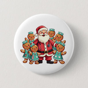 Santa Claus Gingerbread Nursing Squad Ronde Button 5,7 Cm