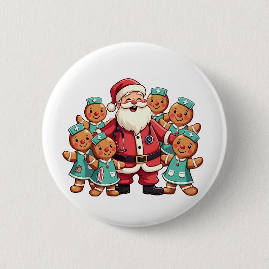 Santa Claus Gingerbread Nursing Squad Ronde Button 5,7 Cm (Voorkant)