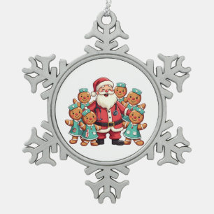 Santa Claus Gingerbread Nursing Squad Tin Sneeuwvlok Ornament